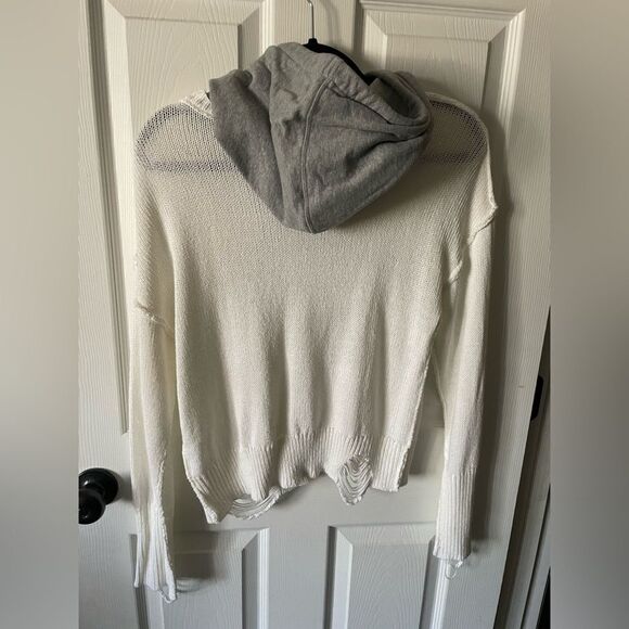 Women’s Dance & Marvel White Distressed Sweater With Built In Gray Hood Size M - Picture 2 of 5